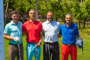 20. Bini-systems Golfturnier in Lana; Andreas Spitaler (Spitaler Sports), Lothar Delucca (HDS), Franz Pföstl (Turniersieger), Klemens Kaserer (Hotel Anderlahn, Partschins). Fotocredit: Davide da Ponte